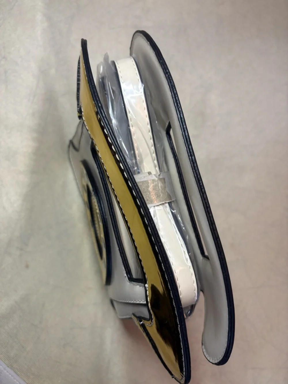 Novelty Cream Crossbody Phone Bag with Gold Accents - Picture 6 of 13